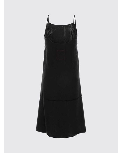 Uma Wang Black Cupro Midi Slip Dress With Square Neckline And Thin Straps