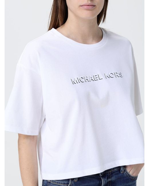 Michael Kors White Cotton Crop T-Shirt With Logo