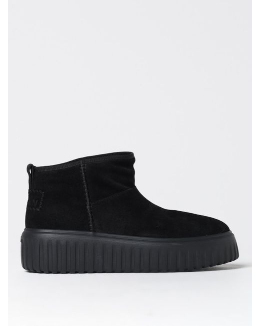 Hogan Black Logopatch Suede Boots