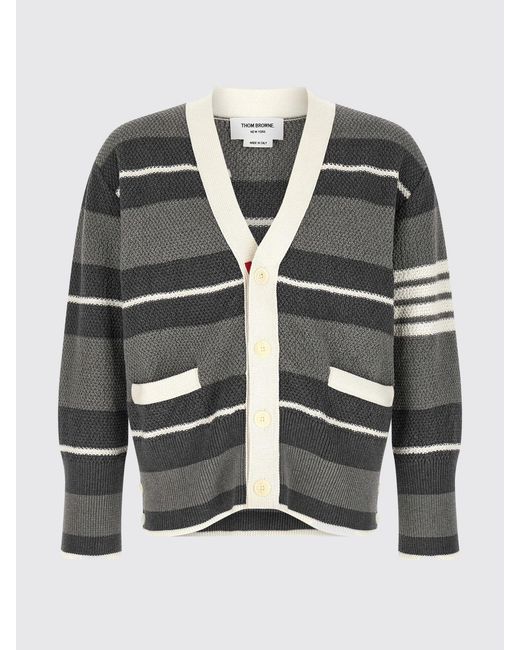 Thom Browne Gray Striped Cotton Cardigan for men