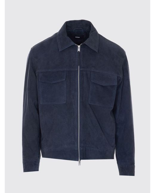 Arma Blue Suede Leather Shirt Jacket With Two-Way Zip Closure for men