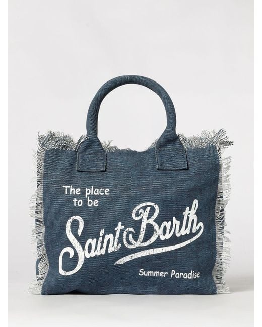 Mc2 Saint Barth Blue Printed Cotton Vanity Bag With Logo