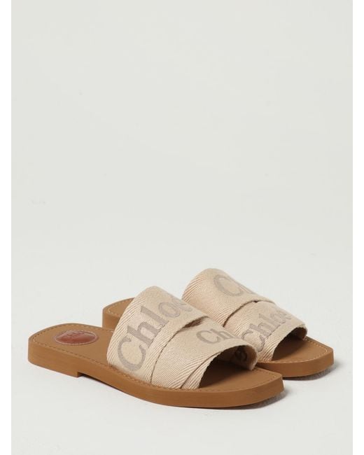 Chloé White Chlo&Eacute Woody Canvas Slippers With Embroidered Logo