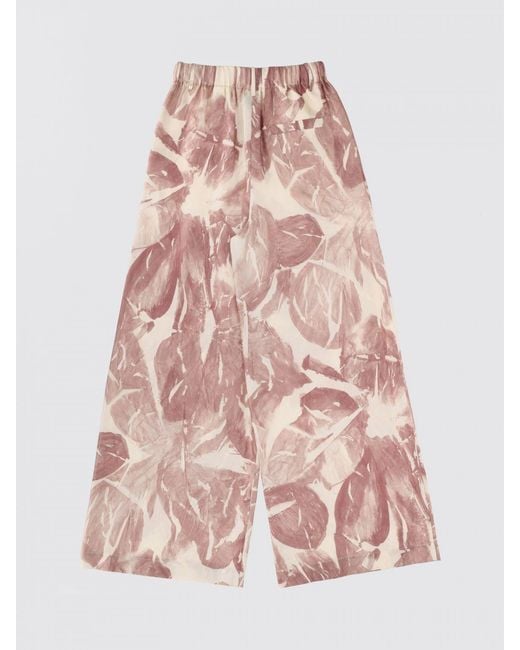 Alysi Pink Silk Pants With Tropical Print