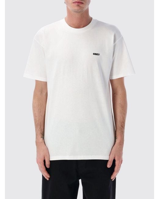 Obey White Printed Cotton T-Shirt for men