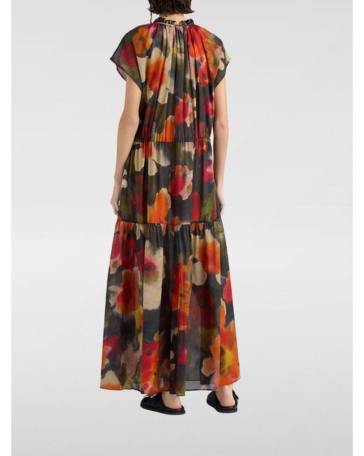 Momoní Red Momon&Igrave Otero Floral-Print Long Silk Tunic With Short Sleeves