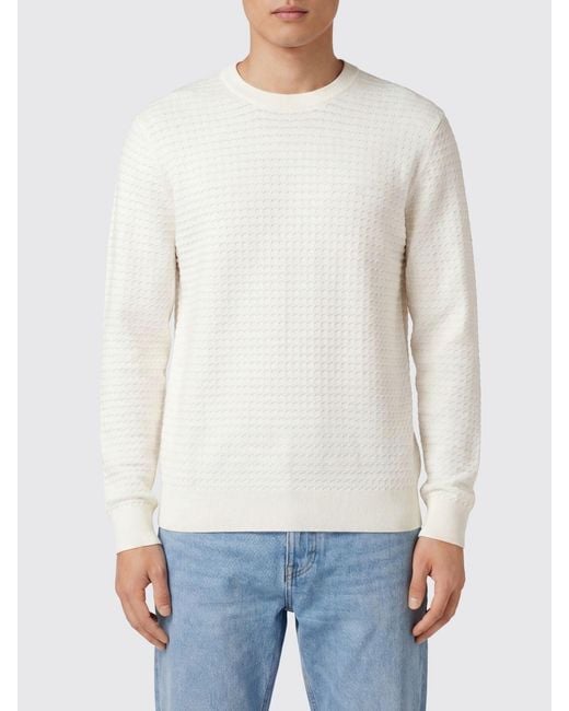 Boss White Cotton And Silk Blend Crewneck Sweater With Ribbed Trims for men