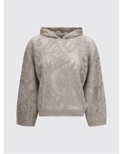 Brunello Cucinelli Gray Linen And Cotton Knit Sweatshirt