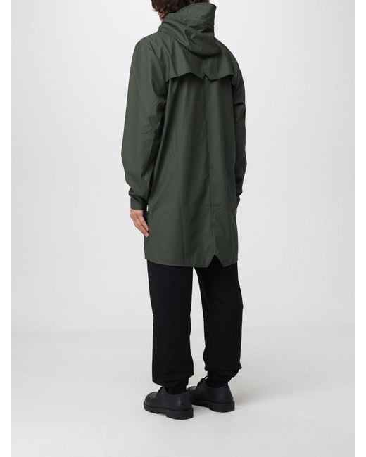Rains Green Knee-Length Hooded Raincoat for men