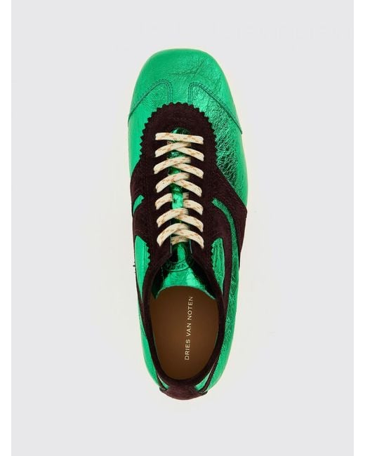 Dries Van Noten Green Laminated Leather Sneakers