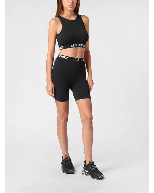 Philipp Plein Black Technical Stretch Fabric Crop Top