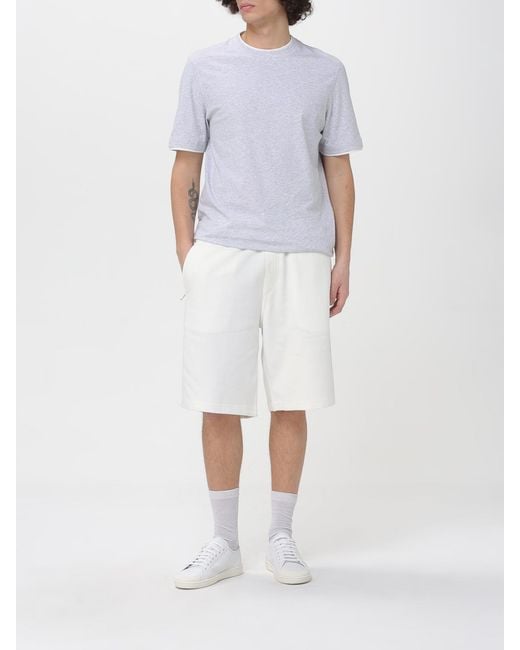 Brunello Cucinelli White Cotton Crew-Neck T-Shirt With Contrasts for men