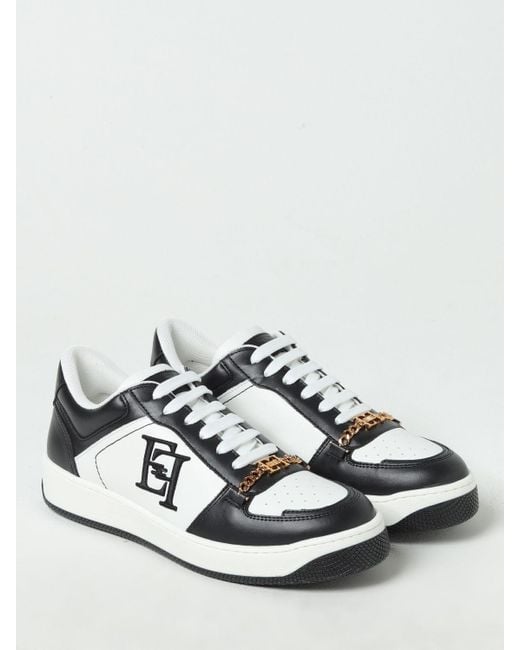 Elisabetta Franchi White Logo-embroidered Leather Sneakers