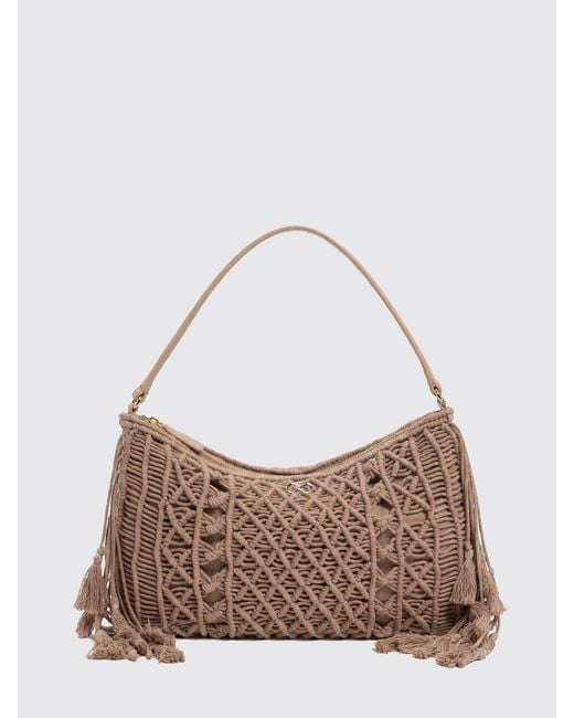 Twinset Brown Woven Cotton Bag