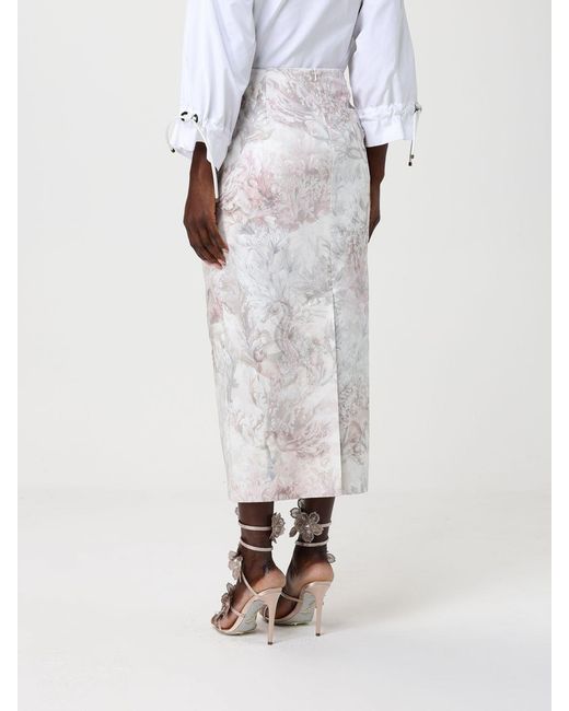 Max Mara White Gabardine And Organza Midi Skirt