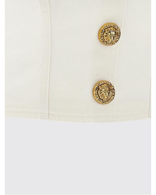 Balmain Blue Cropped Cotton Denim Top With Buttons