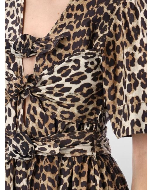 Ganni Brown Organic Cotton Chemisier Dress With Animal Print