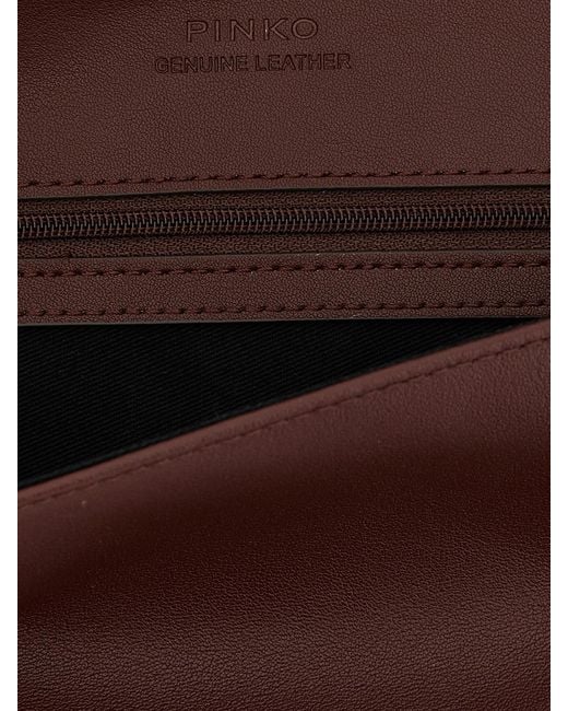 Pinko Brown Click Soft Horizontal Classic Leather Clutch