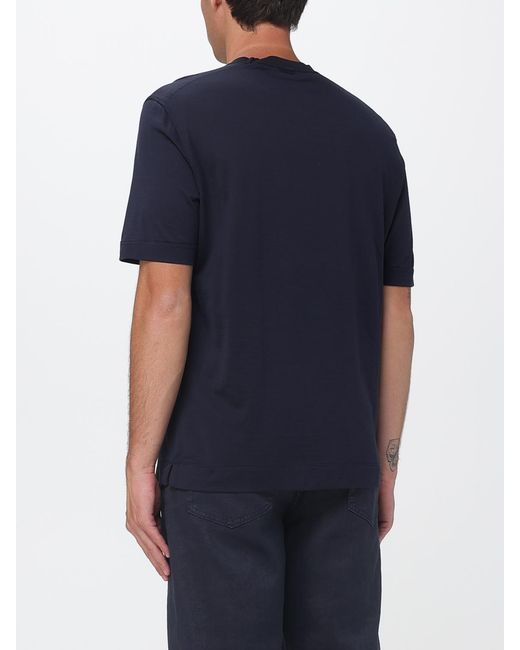 Zegna Blue Cotton And Silk T-Shirt for men
