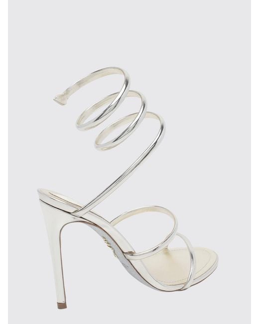 Rene Caovilla White Cleo Patent Leather Snake-Coil Sandals With Stiletto Heel