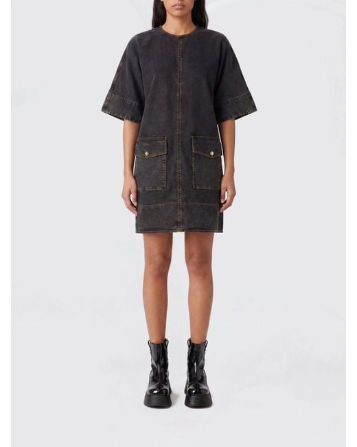 Ganni Black Cotton Denim T-Shirt Dress