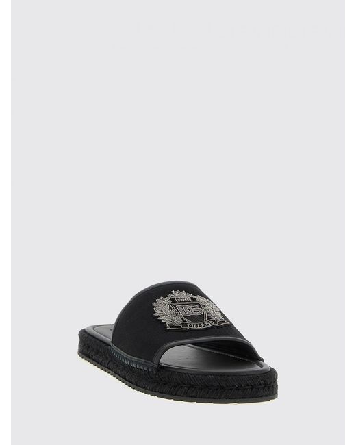 Dolce & Gabbana Black Dolce &Amp Gabbana Canvas Sliders With Embroidered Patch for men