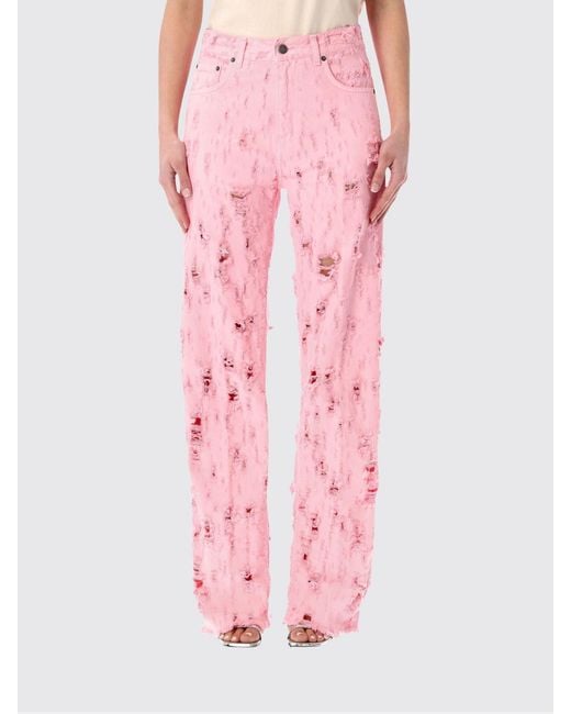 Haikure Pink Wide-Leg Distressed Denim Jeans