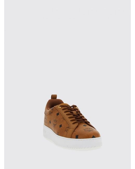 MCM Brown Neo Terrain Faux Leather Sneakers With All Over Logo for men