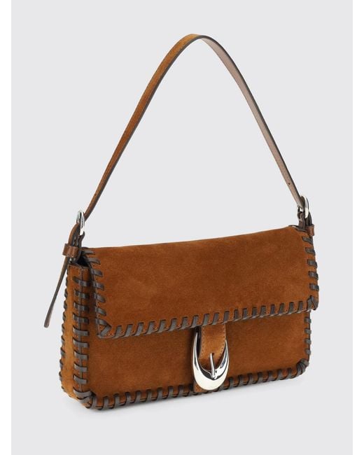 Staud Brown Harlow Mini Suede Bag With Raw Stitching