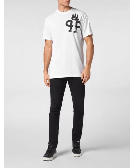 Philipp Plein White Dropped Shoulder Cotton T-Shirt With Monogram Logo for men