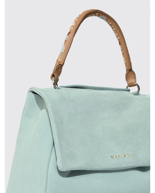 Orciani Green Sveva Soft Suede Bag With Embroidered Handle