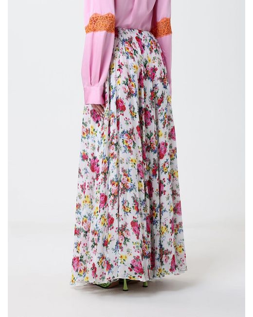 MSGM Red Floral Print Pleated Maxi Skirt