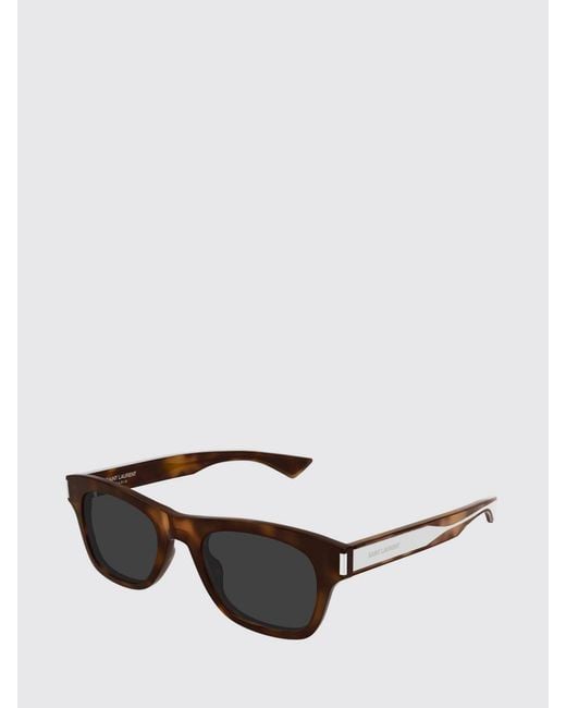 Saint Laurent Brown Acetate Aviator Sunglasses With Rectangular Shape And Logo for men