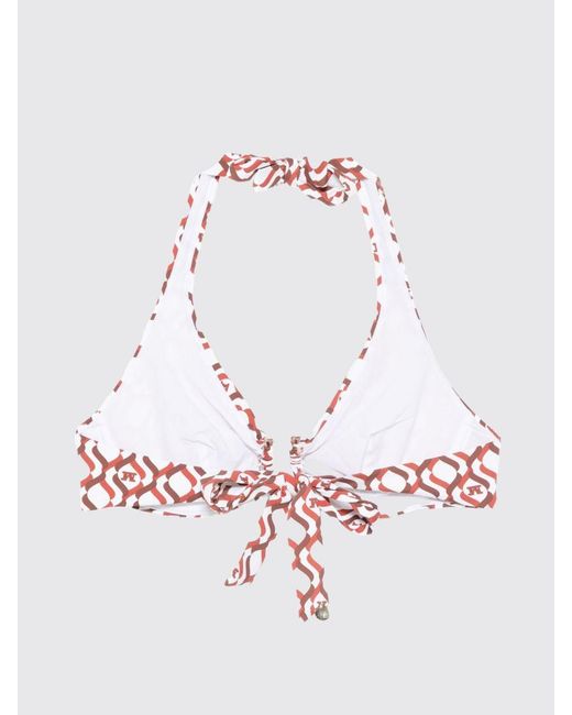 Max Mara Red Monogram Print Halterneck Bikini Top