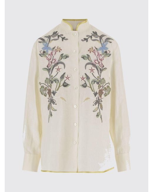 Valentino Natural Floral Print Linen Shirt