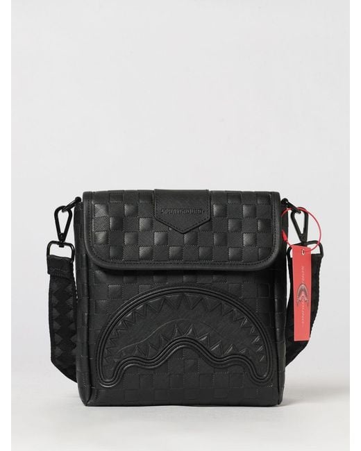 Sprayground Black Raised Check Mini Crossbody Bag With Flap Closure for men