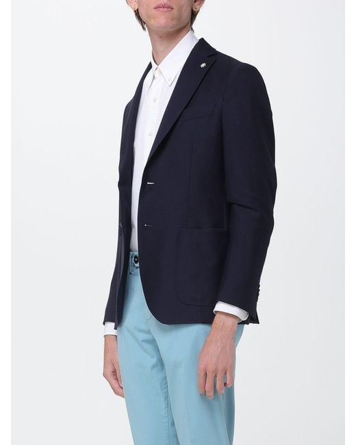 Manuel Ritz Blue Single-Breasted Virgin Wool Blazer With A Slim Fit for men