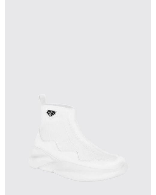 Philipp Plein White High-Top Slip-On Knit Sneakers With Sock Ankle for men