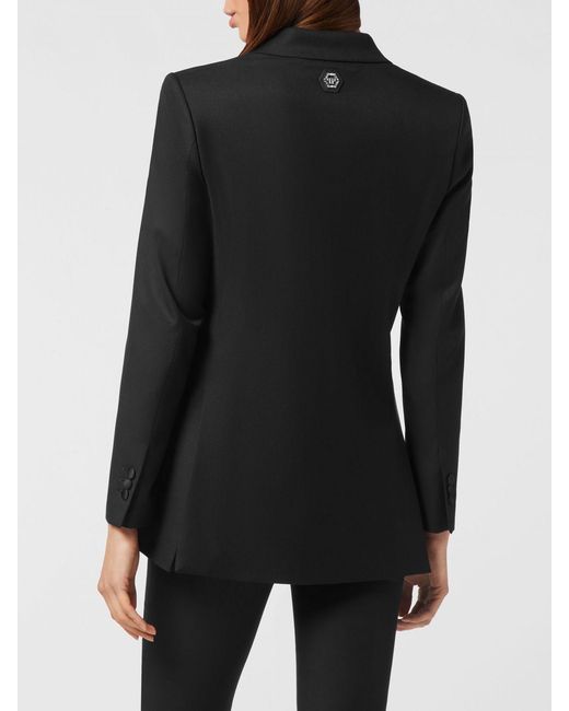 Philipp Plein Black Single-Breasted Cropped Wool-Blend Blazer With Peak Lapels