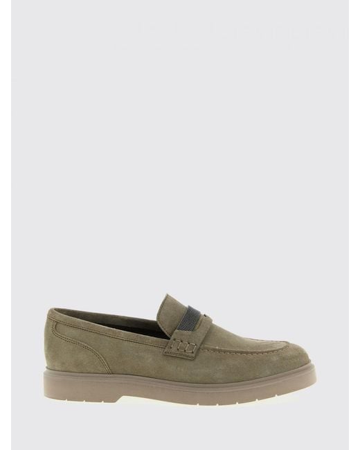 Brunello Cucinelli Green Suede Loafers With Monili