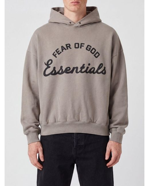 Fear Of God Gray Cotton Hoodie With Logo And Dropped Shoulders for men