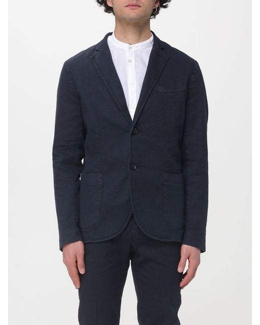 Mason's Blue Single Breasted Cotton And Linen Blazer for men