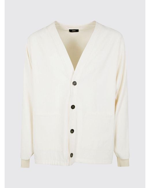 Herno Natural V-Neck Polyester Cardigan With Patch Pockets for men