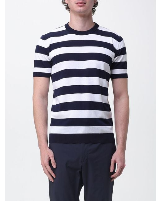 Kangra Blue Striped Cotton Crew Neck T-Shirt for men