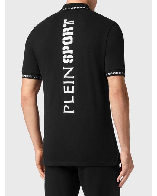 Philipp Plein Black Slim Fit Cotton Polo Shirt With Contrast Hexagon Logo for men