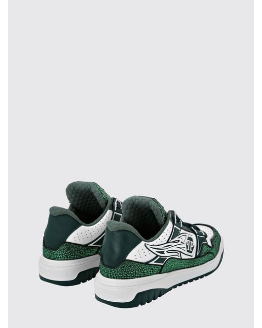 Philipp Plein Green Leather And Rubber Rhinestone Sneakers for men