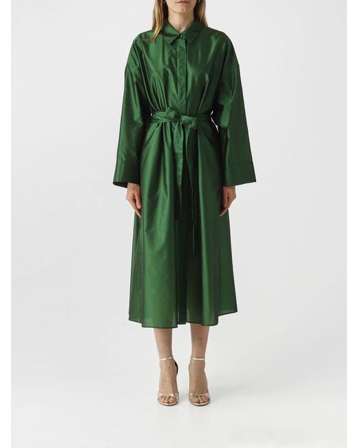 Max Mara Green Silk Blend Satin Chemisier Dress