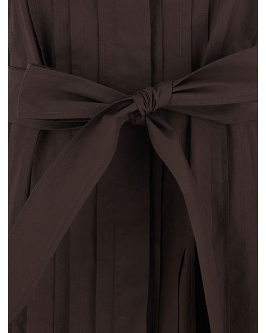 P.A.R.O.S.H. Brown Off-The-Shoulder Cotton Midi Shirtdress P.A.R.O.S.H. With Pleated Skirt