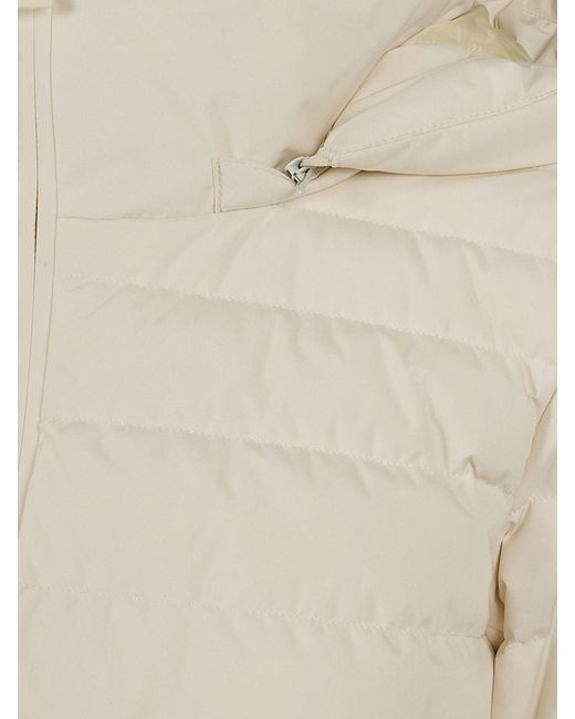Herno Natural Knee-Length Quilted Nylon Down Jacket With Removable Hood