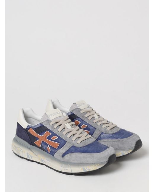 Premiata Blue Mick Used Leather And Canvas Sneakers for men